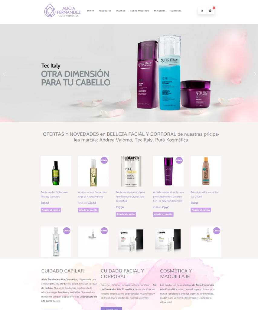 Diseño de tienda online de productos de estética en Pontevedra
