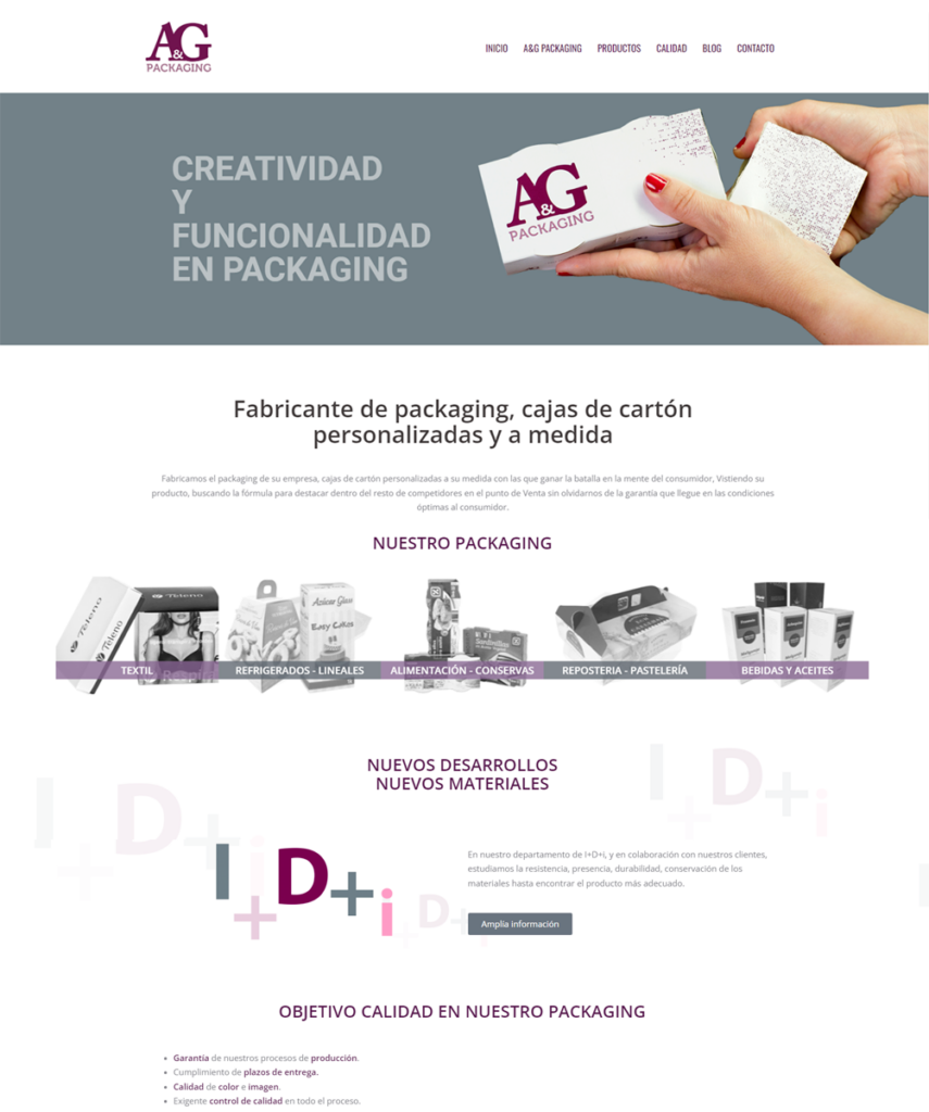 Diseño de página web para empresa de packaging