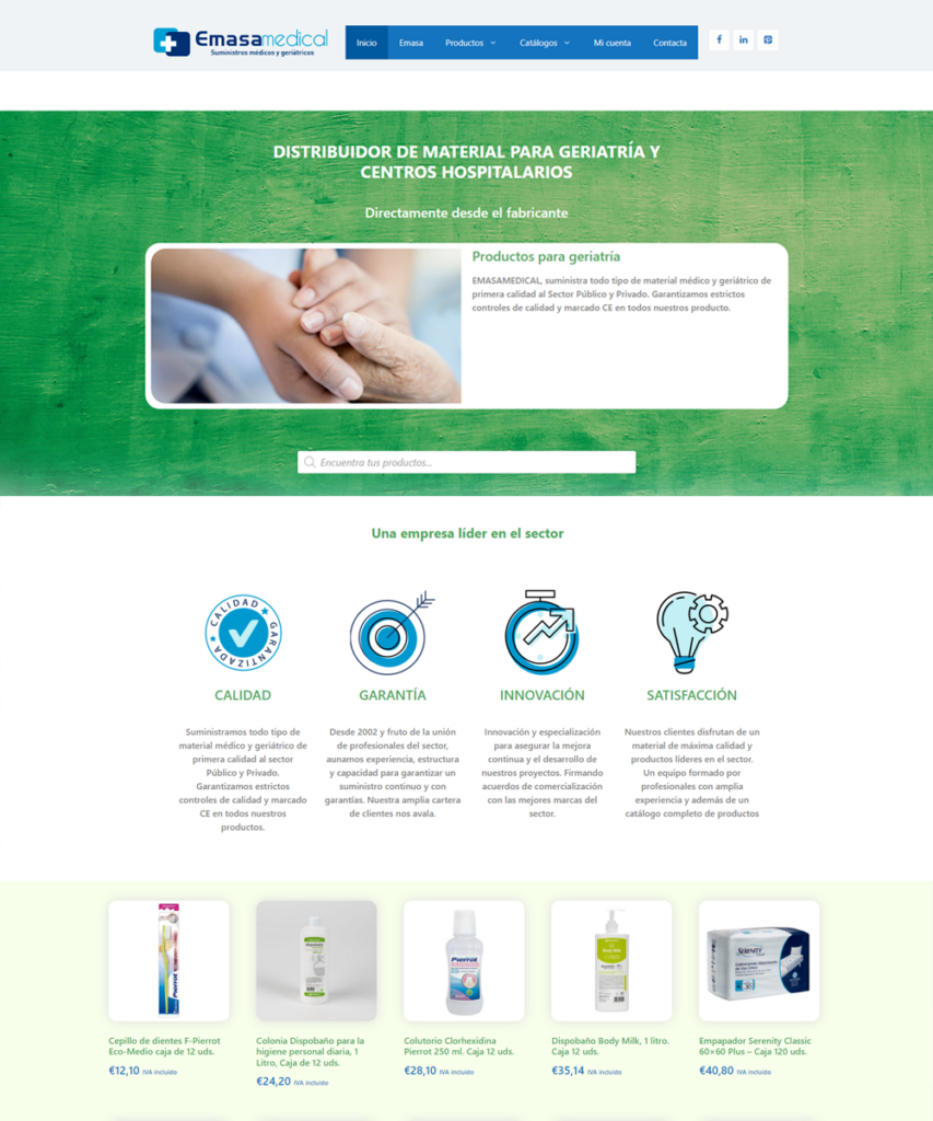 Diseño de página web con catálogo de productos para Emasa Medical