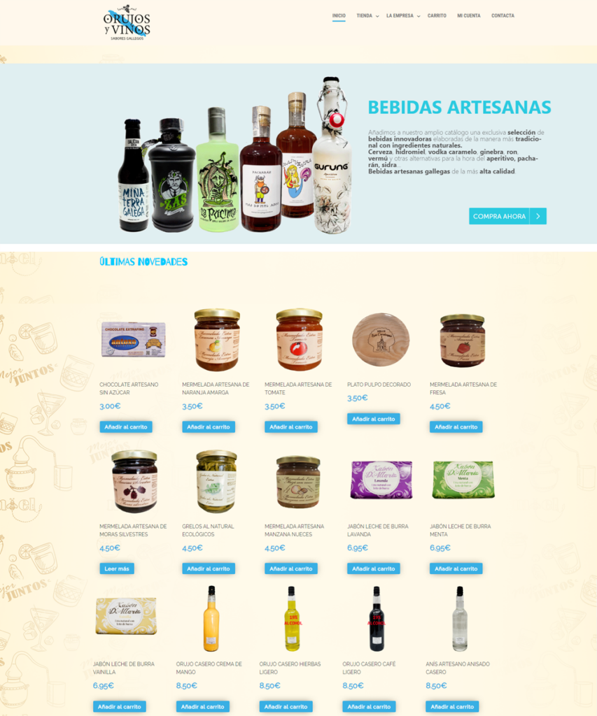 Diseño de tienda online para Orujos y Vinos en Pontevedra